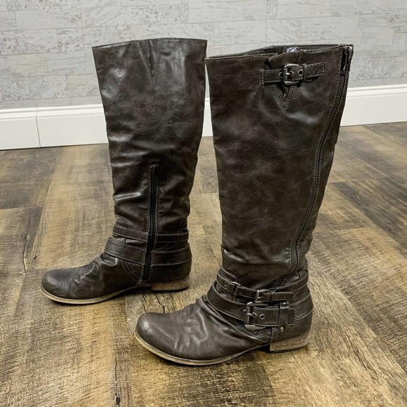 Carlos Santana Shoes - Carlos Santana boots brown leather knee high riding moto tall boots Manna